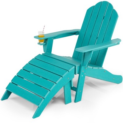 Costway HDPE Patio Adirondack Chair & Folding Footrest Set All-Weather Outdoor White\Black\Grey\Turquoise