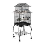 Yaheetech Metal Bird CageTriple Roof Rolling Parrot Cage Black