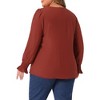 Women's Plus Size Smocked Long Sleeve Chiffon Button Decor V Neck Solid Casual Blouse - Agnes Orinda - 4 of 4