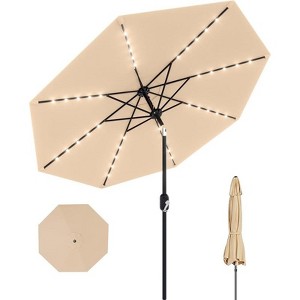 9ft Solar Patio Umbrella - Easy Tilt Crank, 8-Rib Design for Pool/Deck/Backyard (All-Season Weather Resistant) - 1 of 4