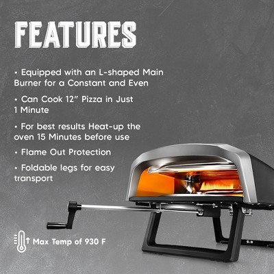 NutriChef Gray Steel Outdoor Gas Pizza Oven with Rotating Stone