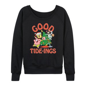 Women's - SpongeBob SquarePants - Good Tide Lightweight French Terry Wide Neck Long Sleeve Shirt - 1 of 4