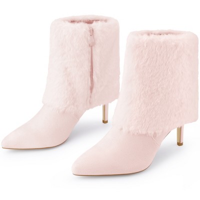 BLISSFUL STEP Women's Faux Fur Stiletto Heel Pointed Toe Ankle Boots