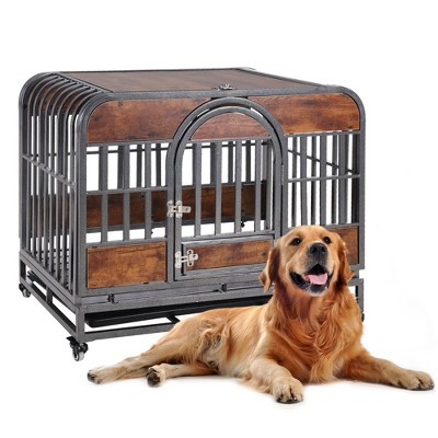 Heavy Duty Dog Crate With Removable Trays Sliding Bolt Wheels Easy Assembly Dog Cage Pet Playpen