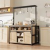 Kitchen Bakers Rack with Charging Outlet, Microwave Stand with Sliding Door & Open Shelves, Convenient Hooks, Space-Saving Coffee Bar Table for - 3 of 4