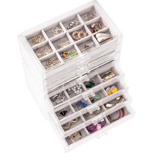 5-Drawer Acrylic Earring Organizer with Adjustable Velvet Trays, Clear Jewelry Storage Box for Women, Grey - 1 of 4