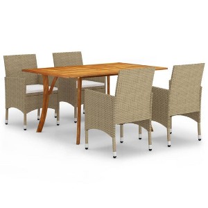 vidaXL Patio Dining Set 5 Piece - Outdoor Furniture - Solid Acacia Wood Table with PE Rattan Chairs - Beige Garden Dining Set with Cushions - 1 of 4