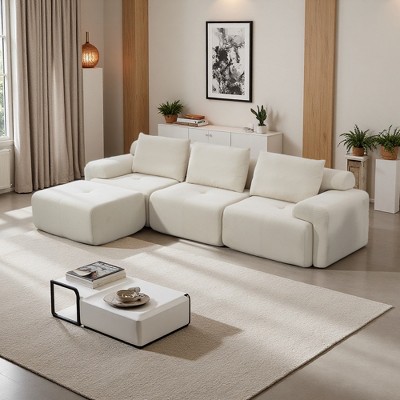 120" L-Shaped Corduroy Modular Sectional Sofa Bed with Memory Foam