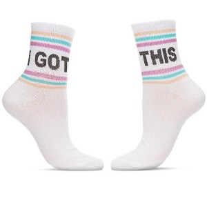 Memoi Women's Multicolor Stripe "I Got This" Positivity Anklet Sock White 9-11 - 1 of 3