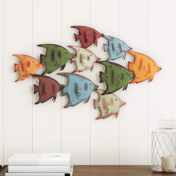 School of Fish Wall Art- Nautical 3D Metal Hanging Décor-Vintage Coastal Seaside Inspired Style-Under Water Sea Life Ocean Home Artwork by Lavish Home