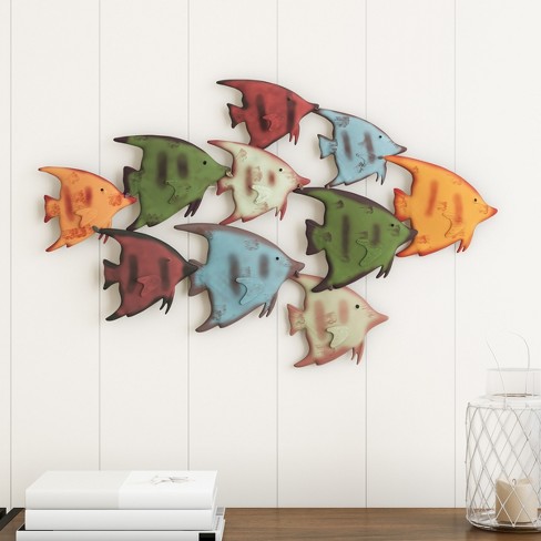 School Of Fish Wall Art- Nautical 3d Metal Hanging Décor-vintage