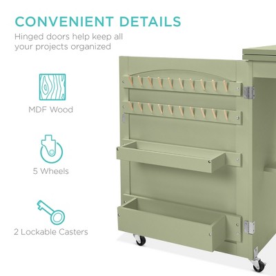 Light Green Folding Sewing Table with Craft Storage and Trays