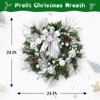 Coucheta 24" Pre-Lit Christmas Wreath, Xmas Wreath with 20 LED Lights, Pine Cones & Balls, Leaves & Bows for Front Door, Fireplace Indoor/Outdoor - 2 of 4