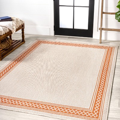 Reversible Cream/Orange Diamond Indoor/Outdoor Synthetic Rug