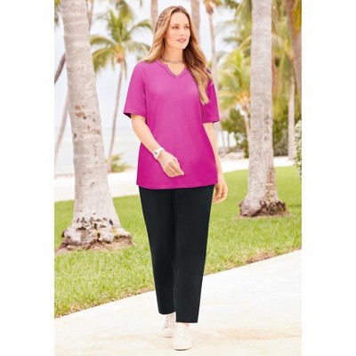 Catherines Petite Suprema Embroidered Notch-Neck Tee