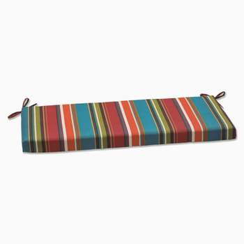 Outdoor Bench Cushion - Brown/Red/Teal Stripe - Pillow Perfect