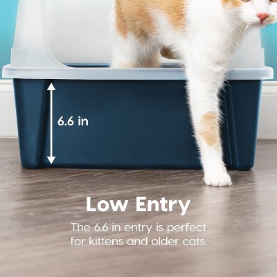 Extra Large Navy Plastic Open Top Cat Litter Box with Scatter Shield
