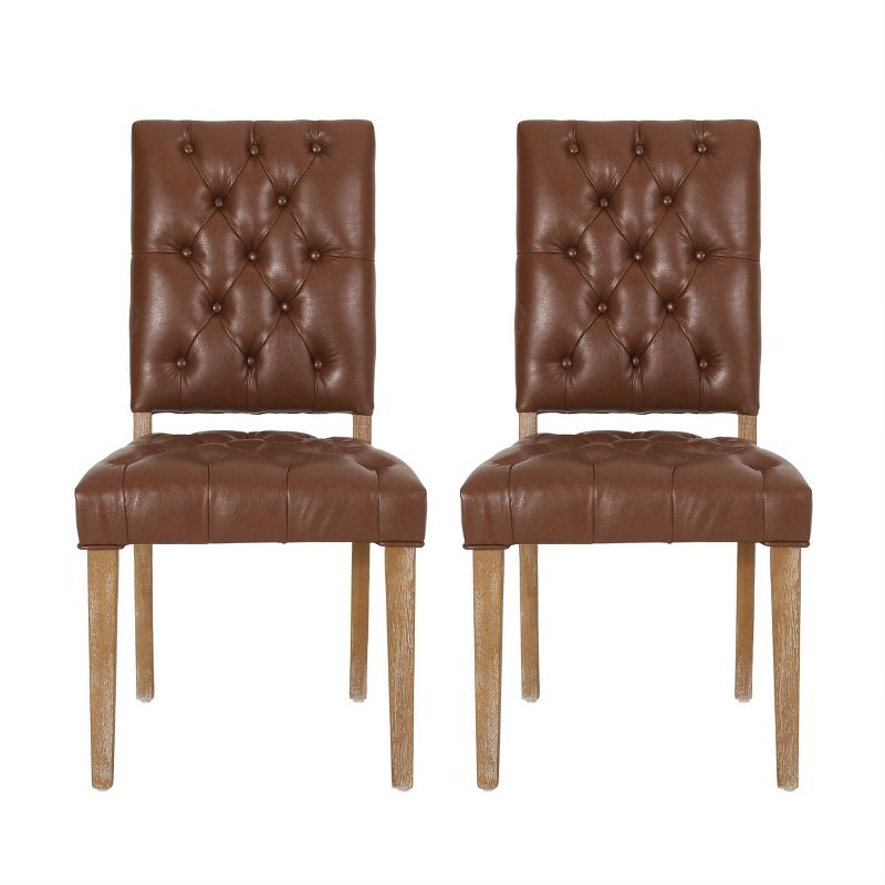 2pk Kessler Contemporary Tufted Dining Chairs Cognac Brown/Natural - Christopher Knight Home, 1 of 12