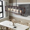 DOMETOUR 32'' Red Wood Farmhouse 5-Light Rectangle Pendant Chandelier for Dining Room, Kitchen Island, Cafe Decor (No Bulbs) - 3 of 4