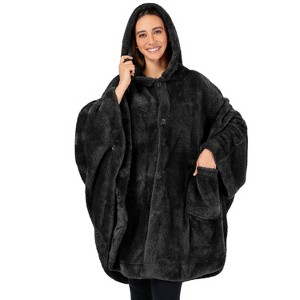 PAVILIA Fluffy Angel Wrap Hooded Blanket for Women Adult, Wearable Cozy Wrap Throw Faux Shearling Shawl Cape - 1 of 4