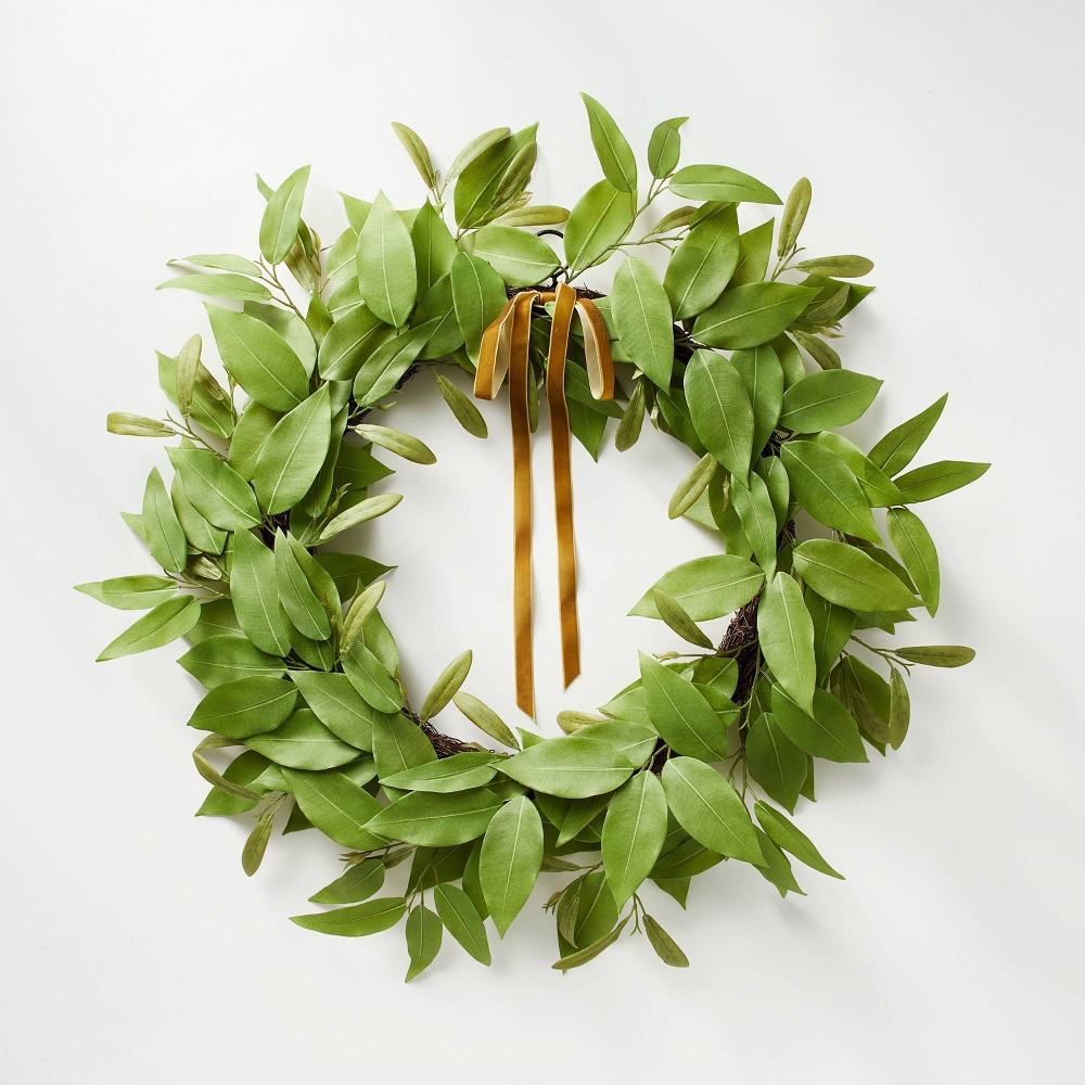 Oversized Fall Leaf Wreath with Velvet Ribbon Green - Threshold™ designed with Studio McGee 