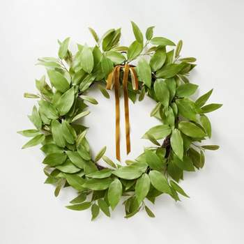 Oversized Fall Leaf Wreath with Velvet Ribbon Green - Threshold™ designed with Studio McGee