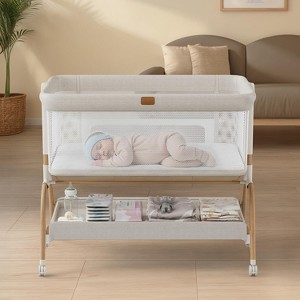 3-in-1 Baby Bassinet Bedside Sleeper with Mattress and Soft, Breathable Sheet, Full-Mesh Sides - 1 of 4