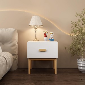 ORRD White Nightstand w/Drawer & Wood Legs - Minimalist Bedside Table for Bedroom, Living Room & Apartmen - 1 of 4