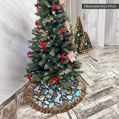 Scandinavian Folk Woodland Animal Faux Suede Christmas Tree Skirt, 60 Inches
