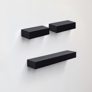 FurnitureR 3 Pack Floating Shelves, Black MDF Wood Wall Shelves for Home Decor & Storage, Ideal for Bedroom, Living Room, Bathroom, Kitchen, Office - 1 of 4