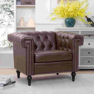 CAVINAS Velvet Accent Chair with Mid-Height Backrest and Gourd Shaped Wood Leg,Upholstered Living Room Chairs,Reading Chairs for Living Room - 1 of 4