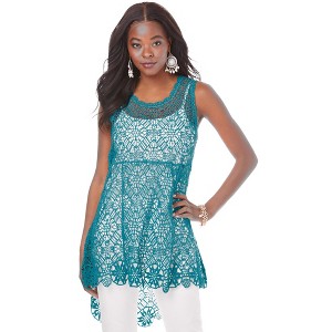 Roaman's Women's Plus Size Crochet Pullover Sweater Tank - 1 of 4