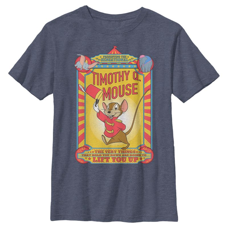 Boy's Dumbo Timothy Q. Mouse Circus Poster T-Shirt, 1 of 4