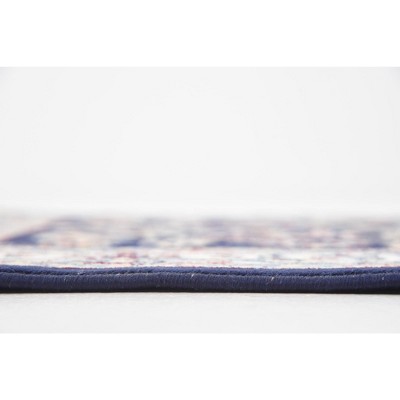 Navy Blue and Beige Synthetic Traditional Rectangular Area Rug