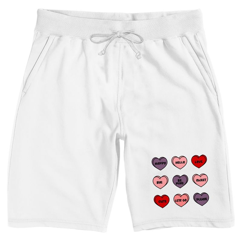 Valentine's Day Conversation Candy Hearts Men's White Lounge Shorts, 1 of 4