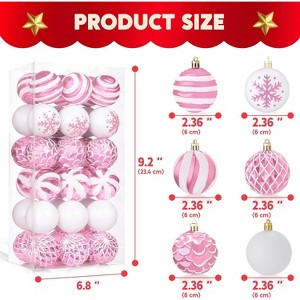 Joyfy Christmas Ornaments, Christmas Tree Decorations Indoor, 36 Pcs Pink and White 2.3" Shatterproof Hanging Balls for Tree & Wreath Xmas Decor - 1 of 4
