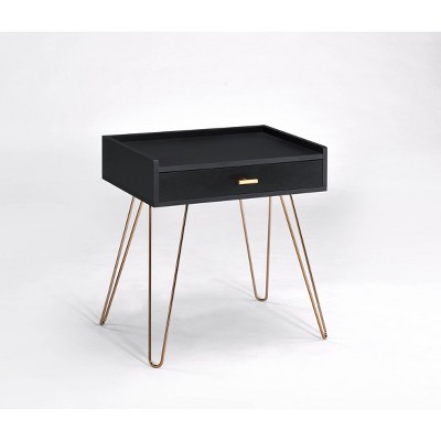 27" Round Black Wood & Metal Allen Accent Table with Storage