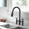 WOWOW Double Handle Bridge Kitchen Faucet with 3-Spray Patterns and 360 Degrees Rotation Spout - 2 of 4