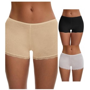 INSPIRE CHIC Ladies' Seamless Ice Silk Lace Trim Slip Shorts for Under Dresses Boyshorts 3 Packs - 1 of 4