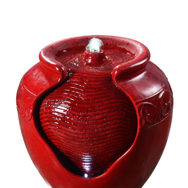16.93&#34; Glazed Pot Outdoor Floor Fountain with LED Lights - Red - Teamson Home, 6 of 11