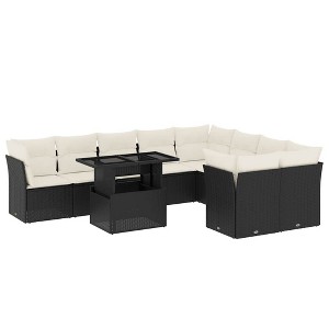 vidaXL 10 Piece Patio Sofa Set with Cushions Black and Cream Poly Rattan - 1 of 4