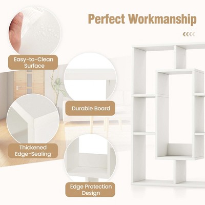 White Geometric 7-Cube Wood Bookshelf with Anti-Toppling Device