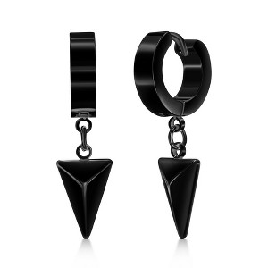 Metallo Stainless Steel Triangle Charm Huggie Hoop Earrings - Black Plated - Black - 1 of 2