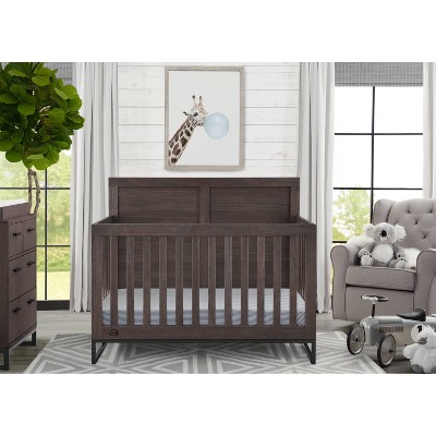 Rustic Gray and Matte Black 6-in-1 Convertible Baby Crib
