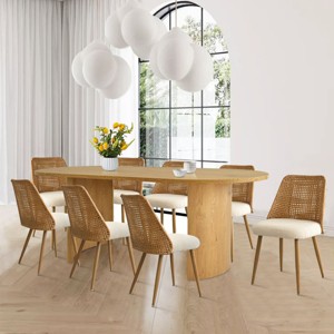 Modern 9-Piece Dining Set for 8,Oval Dining Table with Rattan Dining Chairs for Dining Room,Kitchen Furniture-Tanpinhause - 1 of 4