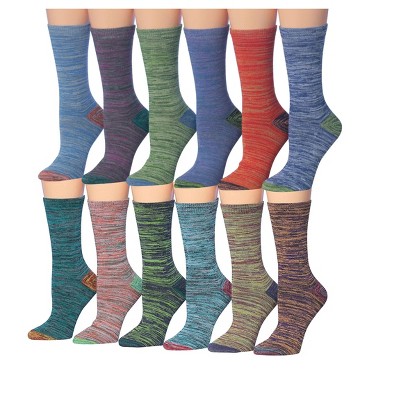 Tipi Toe Women's 12 Pack Vintage Space Dye Colors Patterned Lightweight Crew Socks