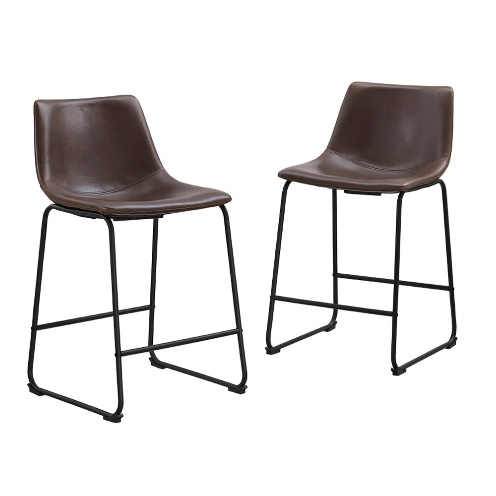 Photos - Chair Set of 2 Laslo Modern Upholstered Faux Leather Counter Stools: 26" High, E