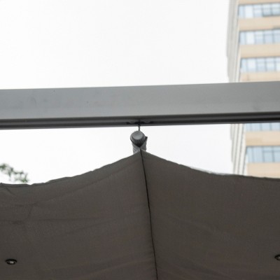Dark Gray Aluminum Pergola with Retractable Canopy, 10' x 10'