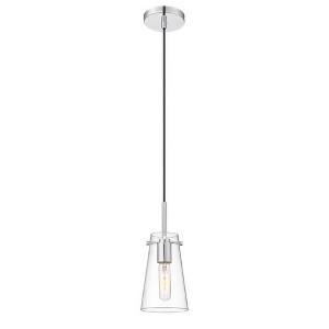 Kira 1-Light Pendant - Slim Clear Glass & Steel Design, Dimmable, 60W, 5"x8" - 1 of 4
