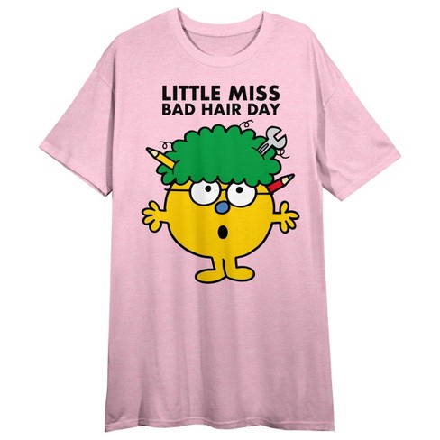 Mr. Men And Little Miss Meme Little Miss Bad Hair Day Crew Neck Short  Sleeve Cradle Pink Women's Night Shirt-XL